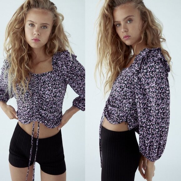Zara | Ruched floral print crop top - Picture 1 of 9